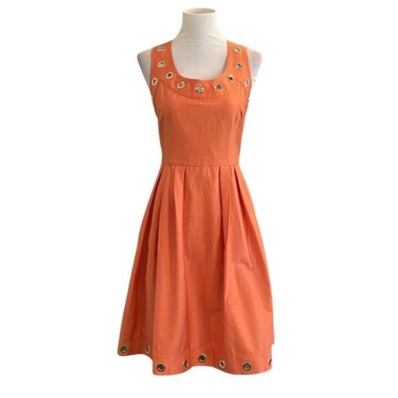 Calvin Klein Dresses & Skirts - Calvin Klein Sleeveless Scoop Neck Rivet Trim Tangerine Orange Cotton Dress Sz 6